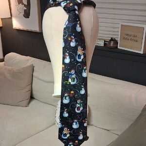 Hallmark Snowman Tie with Black and Blue Accents VINTAGE